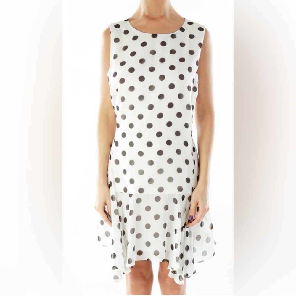 Eliza J White Black Polka-Dot Dress size 12